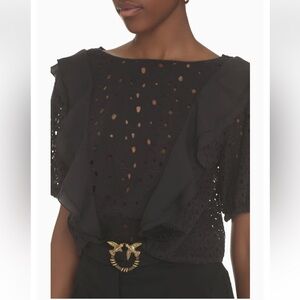 Pinko Volterra Broderie Anglaise Cotton Blouse Black Eyelet Blouse Size 46 XL